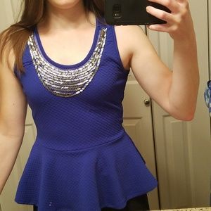 M Royal blue peplum style tank top with beading